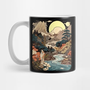 Japanese Zen Landscape Nature Scene Woodblock Painting Style Mug